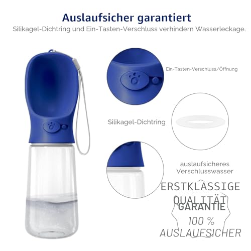 WePet Tragbare Hunde-Wasserflasche, 550 ml, Auslaufsicherer Trinknapf für Hunde – Praktisch für Spaziergänge, Wandern & Reisen – Aus lebensmittelechtem Kunststoff