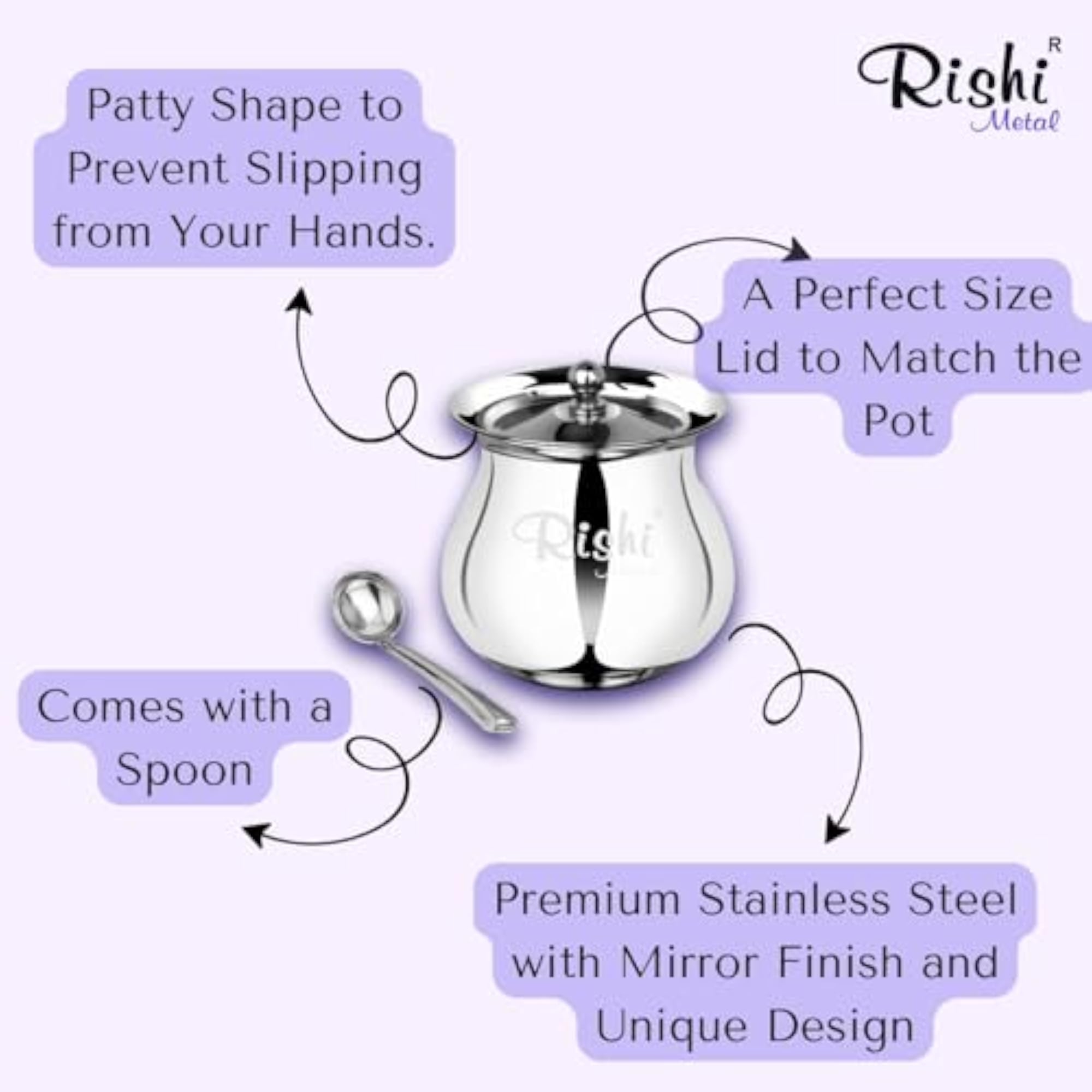 Stainless Steel Ghee Pot with Spoon, 400 ml