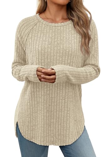 ATHMILE Long Sleeve Shirts for Women Tunic Tops Loose Fit Dressy Crew Neck Pullover Basic Sweaters 2025