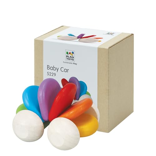 PlanToys Auto para Bebés - Juguete de Madera Sostenible - Juguete Infantil a Partir de 6 Meses - Juguete de Motricidad Colorido de Madera