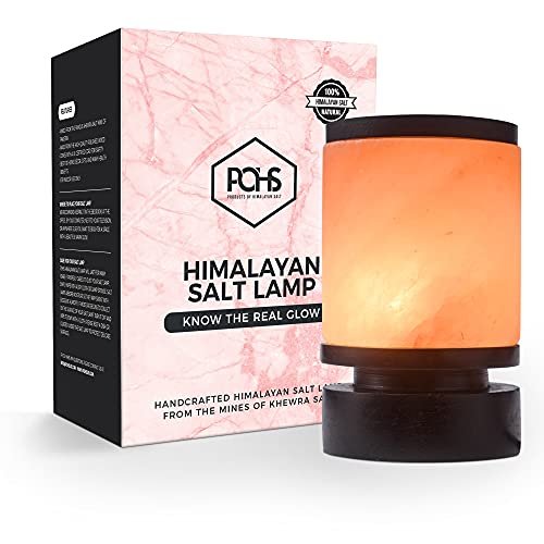 Pohs 100% Natural Himalayan Cylinder Shape Crystal Rock Salt Lamp Hand Carved From Himalayan Mountains Hand Crafted Premium Wood Base, Ul-Listed Dimmer Cord 8 Lbs & Extra Light Bulb #TOP1