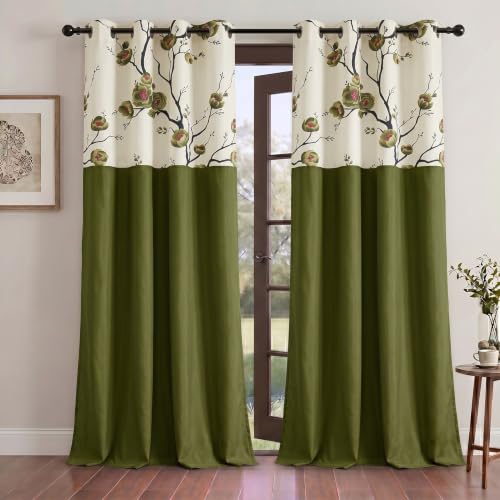 Image of Fashion String 2 Pieces 3D Tulip Patch Grommet Polyester Door Curtains - 7 Feet, Green