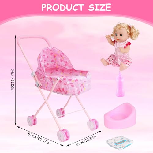 Poussette de poupée pliable avec voix et accessoires jouet simulation