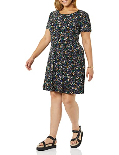 Image of Amazon Essentials Women's Gathered Short Sleeve Crew Neck A-line Dress (Available in Plus Size)