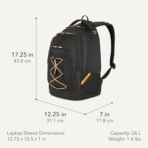 Image of SWISSGEAR Bungee Core Laptop Backpack, Fits Most 13-Inch Laptops, Airflow Back Panel, Reflective Accents, and Bungee Cord System, Black, 26L, 17.25-Inch