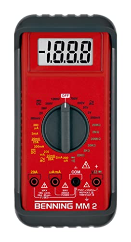 Benning MM 2 Digital-Multimeter (mit digitaler Anzeige, Max. Spannungsmessbereich DC 1000 V, inkl. Gummischutzrahmen, Tasche usw.) 44028, Rot, Schwarz