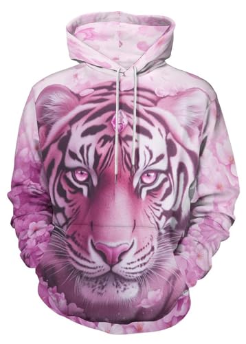 EujGvboU Sweat à capuche unisexe avec motif 3D imprimé athlétique, Tigre fleur de cerisier rose, XL