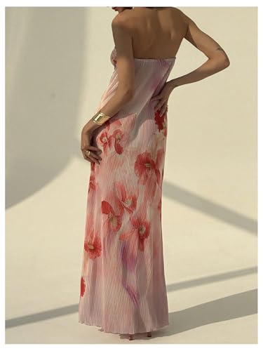 Image of SOLY HUX Women's Summer Floral Tube Dress Twist Front Strapless Vacation Beach Dresses Maxi Dress