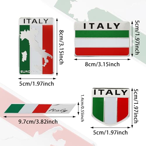 Image of TOMALL 4Pcs 3D Metal Italy Flag Emblem Badge Decals for All Cars for Side Fender Italian Badges Trucks Laptop Zinc Alloy Symbol Modified Emblems Logo Decorations Stickers for Car Exterior Accessories
