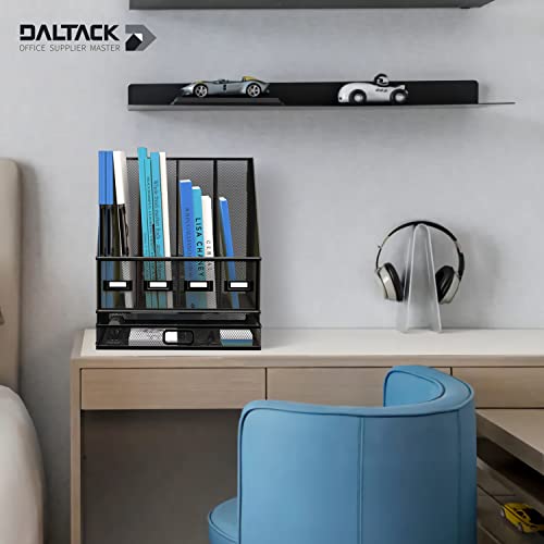 Daltack Magazine File Holder, Desk Organizer With 4 Vertical File Holder And Drawer, Mesh File Organizer For Office Organization, Magazine Holder For Home Office School, Black #TOP3