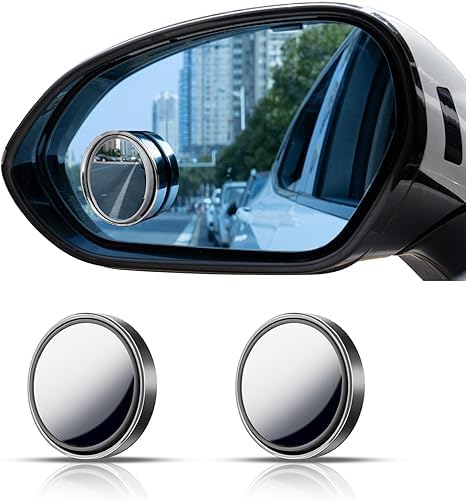 Image of Blind Spot Rear View Mirror - 360 Rotatable, Round HD Glass, Convex, Adjustable Automotive Side Mirror with ABS Shell, 3M Adhesive for SUV, Van, Universal Cars (Silver, Pack of 2)