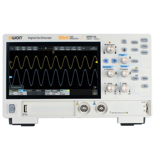 Image of OWON Digital Oscilloscope ADS812A 100MHz Bandwidth 12bits Lab Oscilloscope 1.25GSa /s Sample Rate with Dual Channel 50M Memory Depth 7 inch LCD Display(100MHz /2CH /ADS812A)