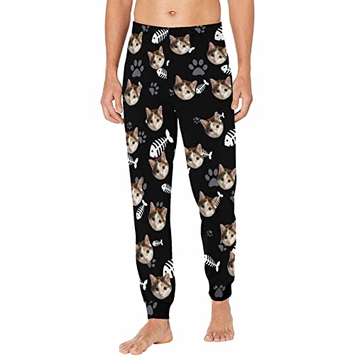 YESCUSTOM Personalized Cat Face Pajama Pants for Men Custom Photo Printed Pajama Bottoms Trousers for Boyfriend Husband