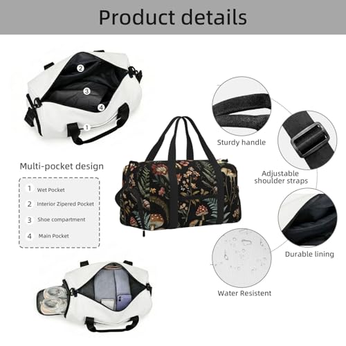 Bolsa de deporte de hongos para gimnasio y yoga con compartimento de zapatos impermeable 5