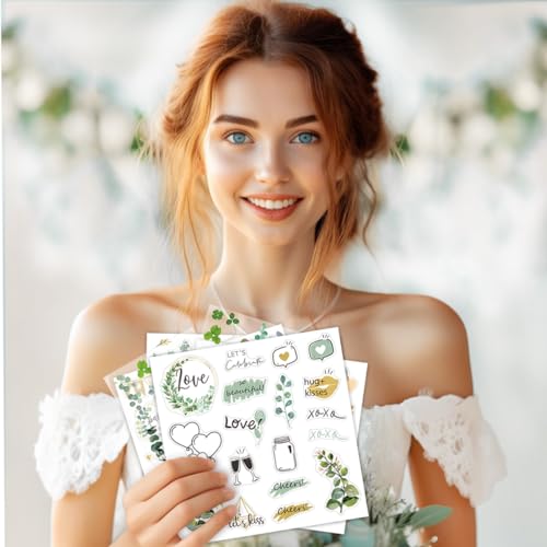 Autocollant vintage pour livre d'or de mariage - Personnalisé pour livre d'or et album photo avec beaucoup d'amour - Autocollant de mariage eucalyptus pour scrapbooking - Décoration de mariage - Vert – vue 5