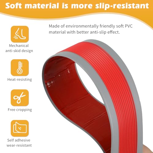 Antirutschstreifen, Rutschfeste Treppenstreifen Selbstklebend, PVC Wasserdicht Außen Innen Antirutsch Streifen für Treppen und Rutschige Böden, Treppenkantenprofil (Rot)