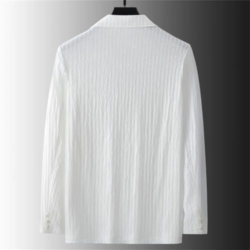 Men's White Korean Button Fly Suit 2 Piece Set Loose Casual Blazers and Pants3