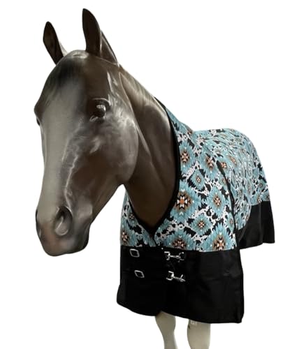 Image of 1200 Denier Horse Rain Sheet (Waterproof /Breathable & Wind Proof Turnout Sheet) Horse Breathable Rainsheet (Aztec-Cow-Aqua, 84)