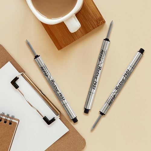 Retro 51 Refil Tornado Rollerball preto pacote com 3 - Tinta alemã premium, escrita suave, compatíve