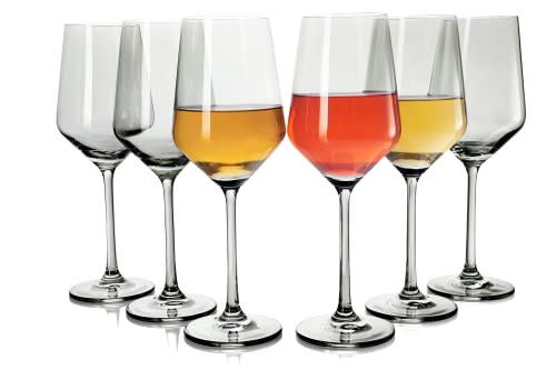 Colored Wine Glass Set, 12Oz Glasses Set Of 6 Baby Shower Gender Reveal Boy Or Girl Decor Baby Announcement Unique Italian Style Tall Stemmed For White & Red Wine Elegant Glassware (Smoke Grey) #TOP5