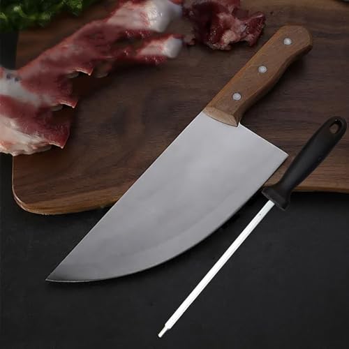 Image of Machado Forging Serbian Chef Knife Set - 12 inch Full Tang High Carbon Clad Steel Butcher Cleaver with Knife Sharpener - Perfect for Vegetables, Fish, Meat - Ideal for Kitchen, Hotel, Restaurant