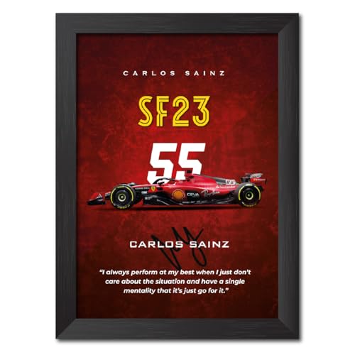 Image of TenorArts Carlos Sainz Poster Frame F1 Racing Car SF 23 Formula One Photo Framed Painting with Matt Finish Black Textures (12 inches x 9inches)
