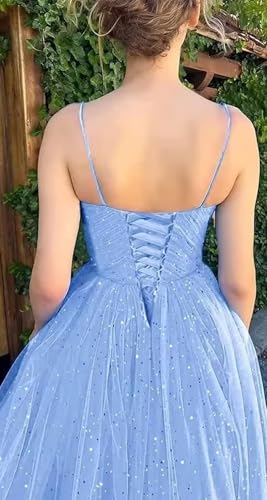 Tea Length Tulle Prom Dress 2025 for Women Formal Sparkly Glitter Party Evening Dress Spaghetti Straps Ball Gown2