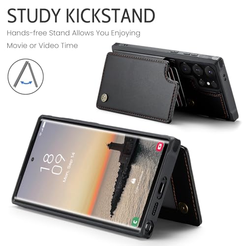 Image of for Samsung Galaxy S25 Ultra Wallet Case with RFID Blocking and 5 Credit Card Holder, Premium Durable Slim Leather Magnetic Clasp Kickstand Heavy Duty Shockproof Protective Cover.- Black