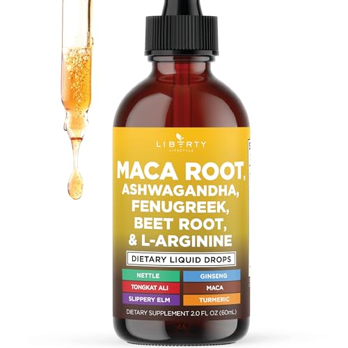 Liberty Lifestyle Organic Maca Root Liquid Drops with Ashwagandha, Nettle, Fenugreek, Beet Root and L-Arginine Liquid Multivitamin for Women and Men - 2oz