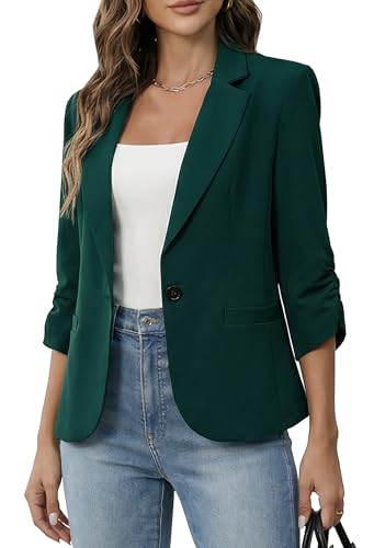 Women's 3/4 Sleeve Blazers, Lightweight Elegant Jackets for Women, Women Blazer Business Casual Outfits for Work Emerald M