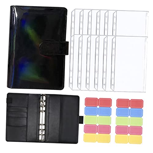 Generic 予算帳バインダー A6 マカロン色 封筒付き ? 現金管理に便利なカテゴリラベル シンプル収納 (19X13CM,ブラック)