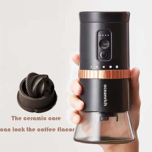 Coffee Grinder Electric Oceanrich G2,Usb Rechargeble Coffee Bean Grinder,Portable Black Electric Ceramic Conical Burr Coffee Grinder-5 Adjustable Settings For Espresso,Pour Over And More #TOP3