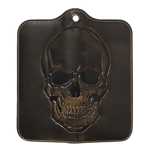 Image of House of Jack Co. Skull Grommet Long Bifold Wallet for Men, Add Your Chain Biker Wallet, Full Grain Cowhide Leather Wallet, Black