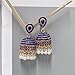 CZ Jhumki Bell Imitation Pearl Beaded Tassel Dangle Drop Earrings for Women Dainty Gold-tone Crystal Bohemian Vintage Indian Statement Dangling Lightweight Traditional Fashion Jewelry (Blue)