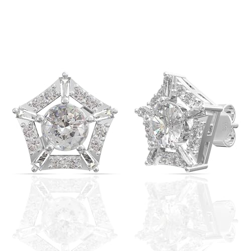 Image of 925 Sterling Silver Stud Earrings for Women | Cubic Zirconia Solitaire Ear Studs | Lightweight Hypoallergenic Anti-Tarnish Daily Wear Jewellery | Gift for Girls, Wife, Girlfriend, Mother, Sister | Birthday, Anniversary, Rakhi