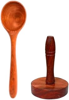 BRACOP® Spatules en Bois avec Presse-purée pour la Cuisine Indienne ustensiles de Cuisine Faits Main Pilon en Bois cuillère de Service ustensiles de Cuisine Pav Bhaki