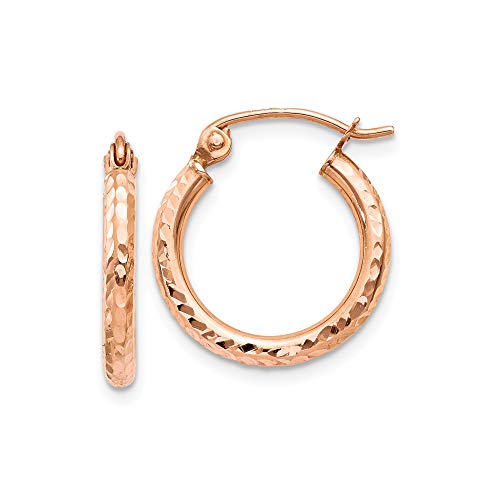 14k Rose Gold Lightweight D/C Hoop Earrings, 14k Rose Gold