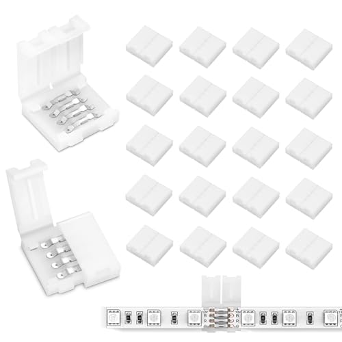 Pmxary 20Pcs 4 Pin LED Strip Connectors for 8mm Wide RGB LED Strip Lights, Solderless Unwired LED...