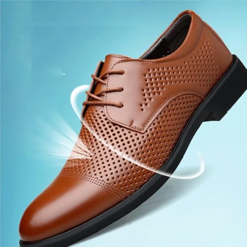 Men's Lace Up Low Cut Hollow Breathable Leather Dress Shoes All Season Summer Business Casual Footwear2