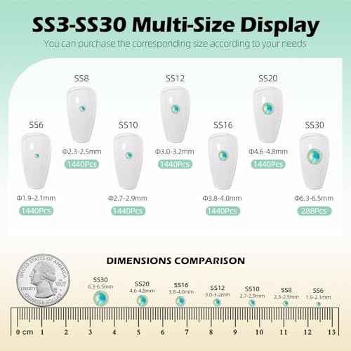 Image of F Light Green Flatback Rhinestones, Glass Rhinestones for Nail Art and Craft, Glue Fix, Loose Crystal Gemstones(F Light Green, SS20, 1440pcs, 4.6-4.8mm)