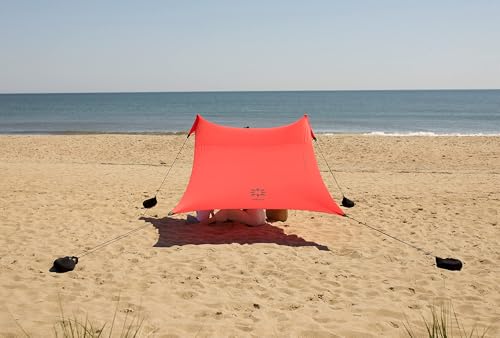 Image of Neso Portable Beach Tent Sun Shelter with Sand Anchor - Lightweight Beach Shade Canopy - Easy Setup for Family Outings - Patented Reinforced Corners - UPF 50+ Sun Protection - 7 x 7ft - Lehua Red