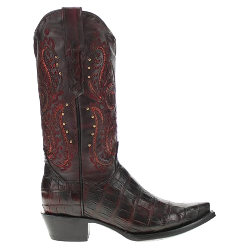 Vaccari Women's Scarlett Gator Tail Cut Leather & Glitter Inlay Snip Toe Cowgirl Boots3
