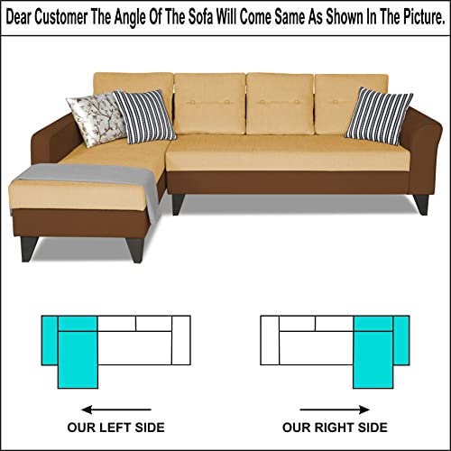 Image of Adorn India Maddox Plain Two Tone L Shape 6 Seater Sofa Set LHS (Brown & Beige) (3 Year Warranty)