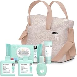Maletin Mustela Bebe Suavinex, Bolso Carro Bebé con Cosmética: Gel Champú Syndet 300 ml + Loción Hidratante 300 ml + Pomada Pañal 75 ml + Baby Cologne 100 ml + Toallitas 72 Uds. Rosa