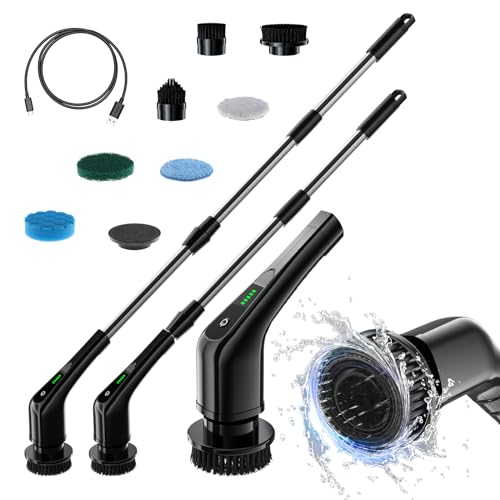 Image of Electric Spin Scrubber,Bathroom Cleaning Brush with Long Handle 8 Replaceable Brush Heads, 2 Adjustable Speeds, Cordless Power Cleaning Brushes for Bathtub Grout Tile Floor