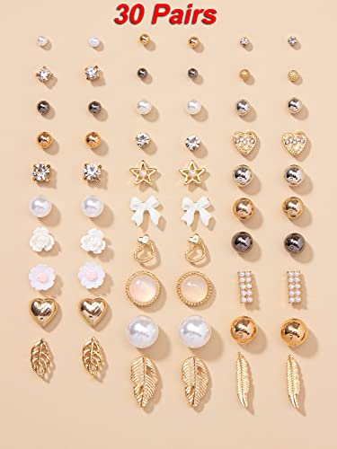 Image of Shining Diva Fashion 30 Pairs Combo Set Stylish Crystal Pearl Earrings for Women and Girls