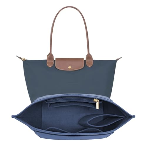LOUKAYCCI Felt Purse Organizer Insert for Longchamp Le Pliage L Handbag Insert (Dark Blue, Large)