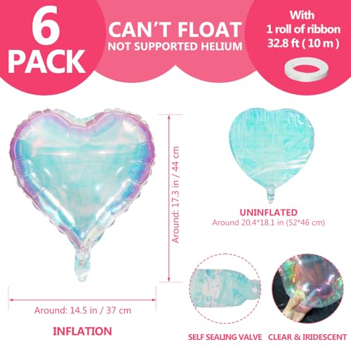 Image of 18 Inch Clear Transparent Iridescent Heart Balloon, Love Rainbow Crystal Heart Shaped Balloons for Valentines Day Wedding Bridal Shower Baby Shower Birthday Party Decorations Supplies