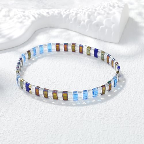 Image of KELITCH Women Stretch Bracelets Mixed Tila Seed Beaded Bracelets Lucky Jewelry for Women Lovers