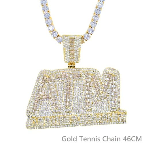 OoJewe Iced Out Bling Letters ATM Addicted To Money Pendant Necklaces Gold Color AA Zircon 5mm Tennis Chain Men's Hip Hop Jewelry2